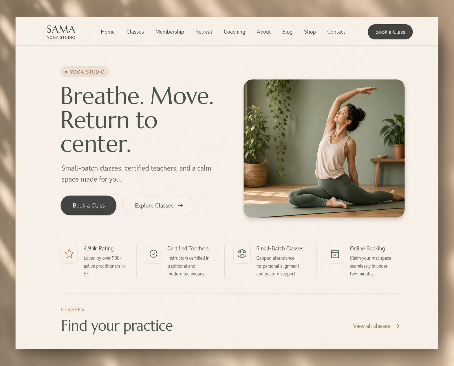 Sama Yoga Studio website template preview